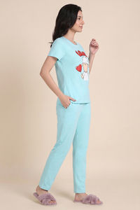 Zivame Farm Lore Knit Cotton Pyjama Set - Tanger Turquoise — thumbnail 4
